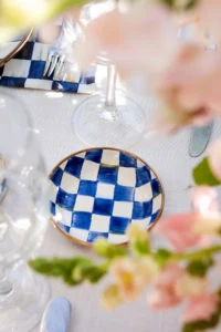 sauce dish in blue and white checkerboard