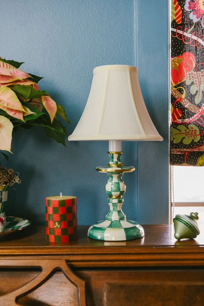 MacKenzie-Childs emerald check table lamp