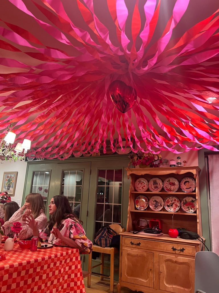 Colorful crepe paper circus tent decoration.