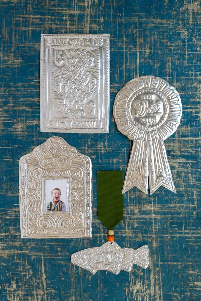 tin embossing on silver aluminium foil for Father's Day templates