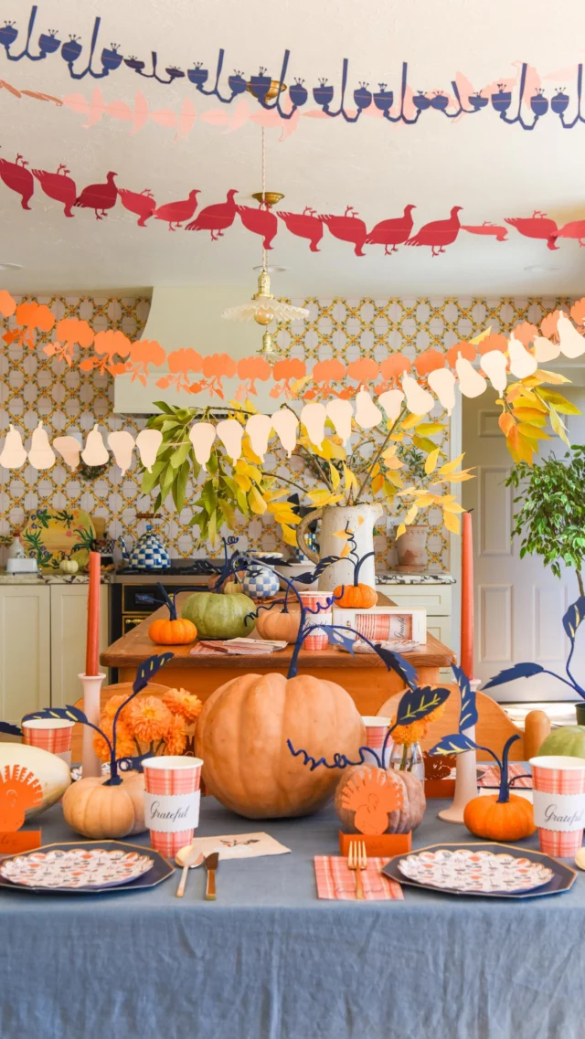 I am so excited to announce our collaboration with @bonjourfete all the paper goods you will need to set the cutest Thanksgiving table! Of course, I had to create a whimsical pumpkin filled tablescape to show them off (tutorials coming soon!). Easy cleanup & cute patterns feels like a win-win to me. Shop at the link in my bio! #larsxbonjourfete