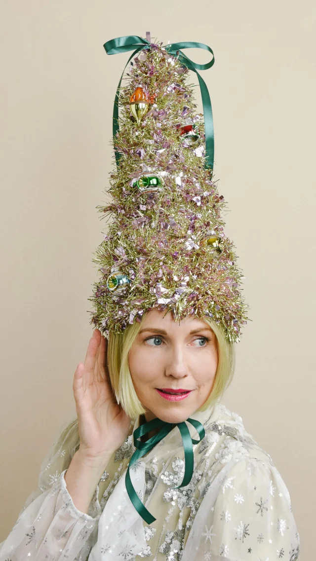 It’s finally here! The tinsel Christmas tree hat tutorial! It’s holiday spirit in wearable form. ✨ We’ve included a template so you can get the shape of the hat just right! This one was a little tall, so we made the template a bit shorter. Comment SHOP below to receive a DM with the link to this post on my LTK ⬇ https://liketk.it/5Dyjl
