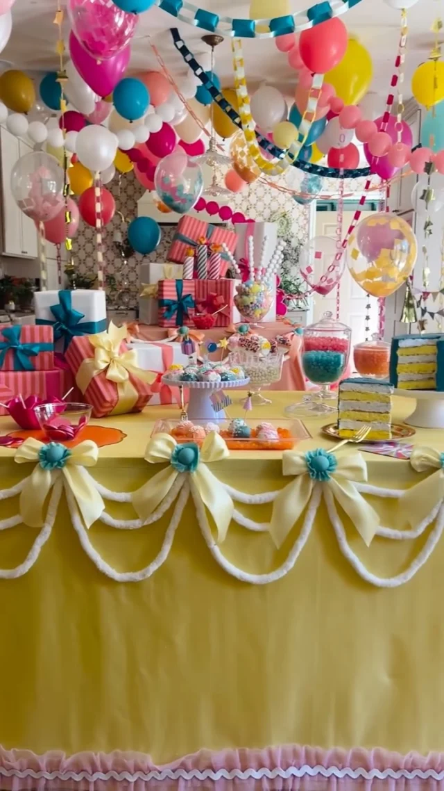 What did I miss? 😉

I was asked to throw a little birthday party so obviously we made balloon garlands, ribbon chains, cake tables, candy kebabs. Keeping it simple. Anyone want any tutorials? Comment PARTY for all the links.